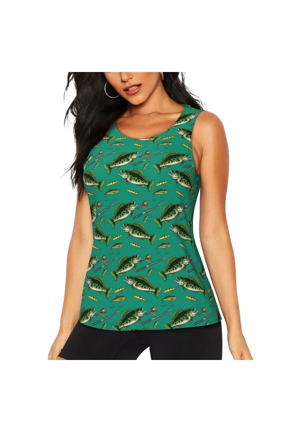 Bass Fish Print Women's Vest, Sleeveless Quick-drying Sports T-shirt, Suitable for Yoga, Running, Fitness-Medium