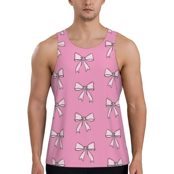 Zufioo Beautiful pink bow Print Men's Vest, Sleeveless Quick-drying Muscle T-shirt, Suitable for Sports Fitness, Home Leisure Wear-Small