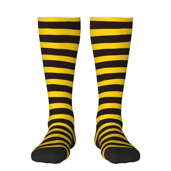 Zufioo Bee Stripe Print Long High Thigh Socks Knee-High Warm Stocking Women Boot Sock Leg Warmer High Socks for Daily Wear, Cosplay