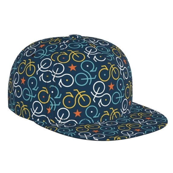 Zufioo Bicycle Colorful Print Flat Brim Baseball Cap, Sun Protection, Sweat Absorption, Adjustable Sports Cap, Suitable for Men and Women in All Seasons