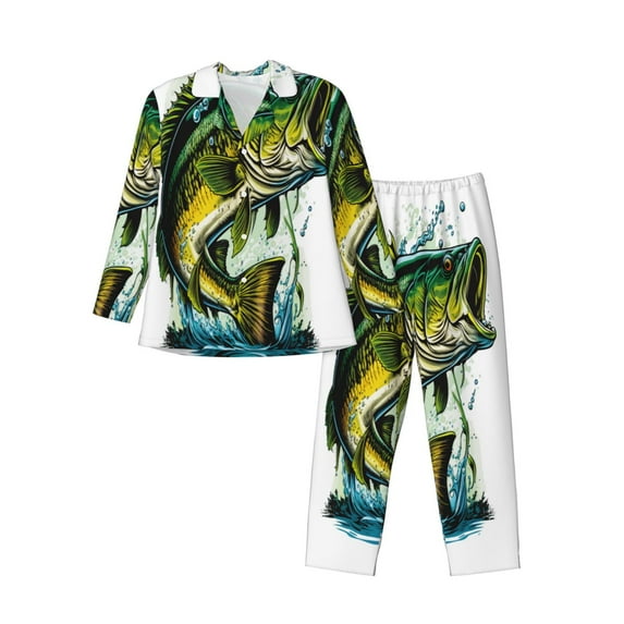 Zufioo Big bass fish Mens Pajamas Set, Mens Long-Sleeved Pajama and Pajama Pants,Pajamas Para Hombres,Men's Sleepwear-