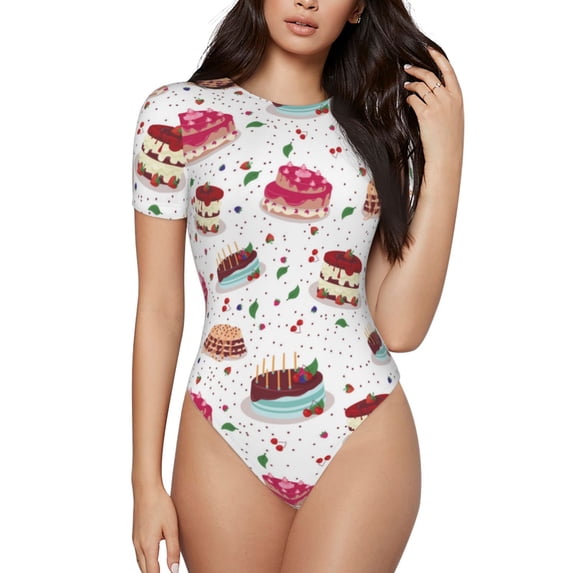 Zufioo Birthday Cake Women's Shapewear Bodysuits, Slimming Fit Body Suit,One Piece Bodysuit,Body Shaper,Easy To Put On and Take Off -Small