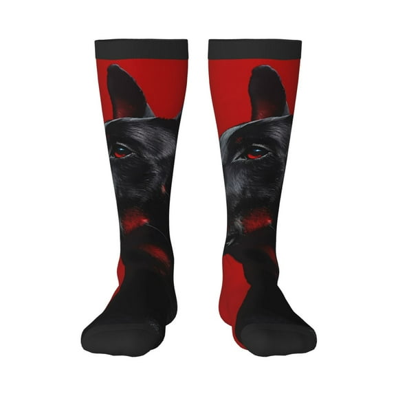 Zufioo Black Dog Red Background Print Long High Thigh Socks Knee-High Warm Stocking Women Boot Sock Leg Warmer High Socks for Daily Wear, Cosplay