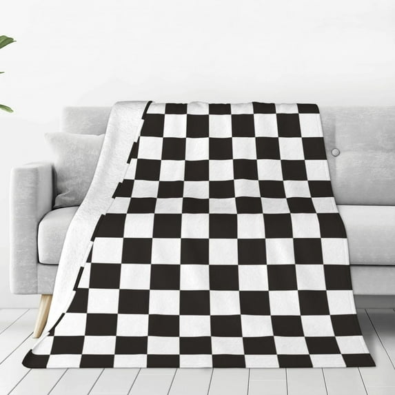 Zufioo Black and White Checkerboard Fleece Blanket Queen Size,Plush Bed Blanket,Ultra Soft Throw Blanket,Plush Fuzzy Cozy Blanket Perfect for Bed,Couch-80"x60"