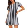 thumbnail image 1 of Zufioo Black White Gray Mexican Blanket Serape Stripes Print Women's Nightgown, Round Neck Short-sleeved Pajamas, Home Wear Suitable for Home and Outing, 1 of 6