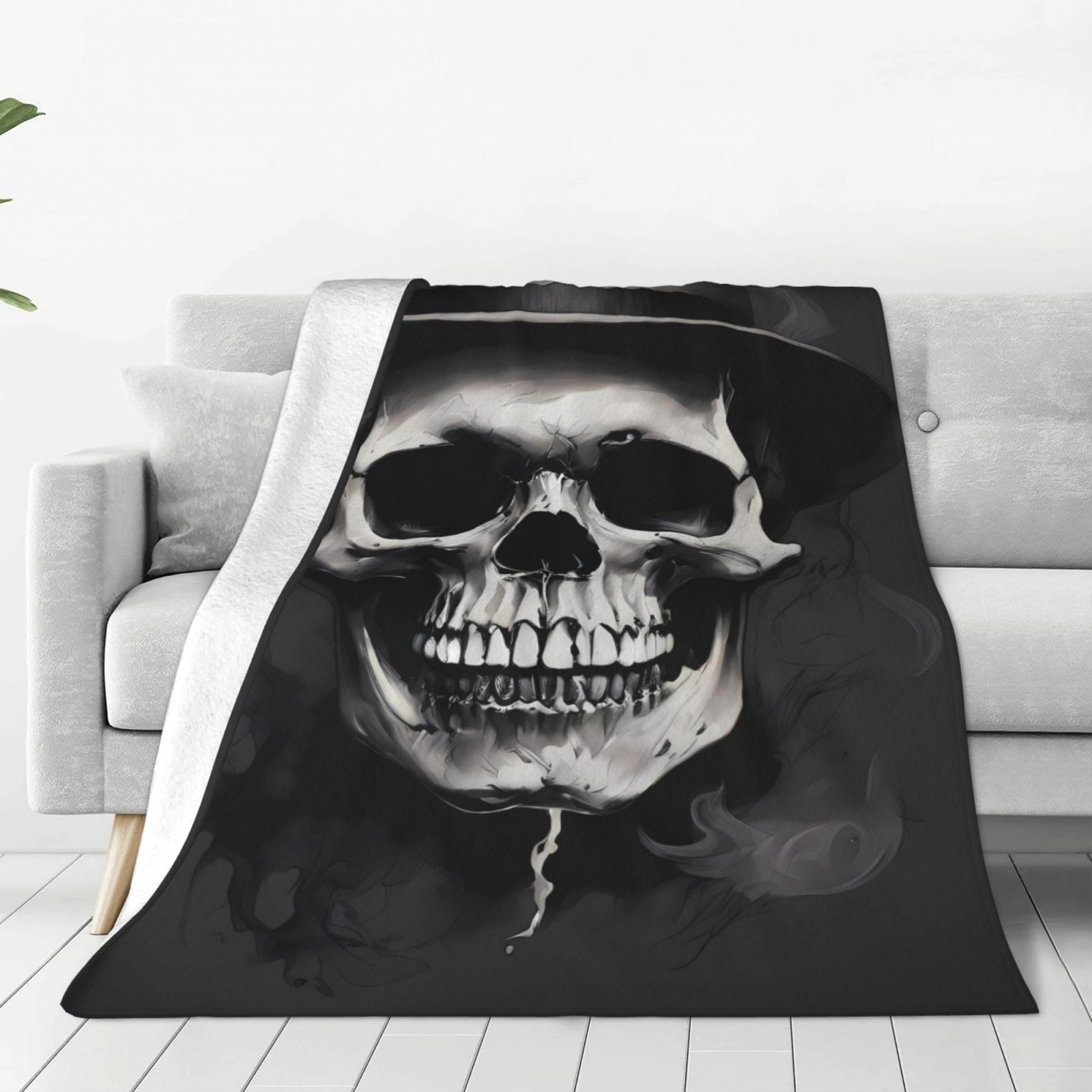 Zufioo Black White Hat Skull Fleece Blanket Queen Size,Plush Bed