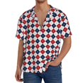thumbnail image 1 of Zufioo Blue And Red Diamond Mens Button Down Short Sleeve Shirt,Classic Plaid Shirt,Mens Accessories Fashion Tops-Large, 1 of 5