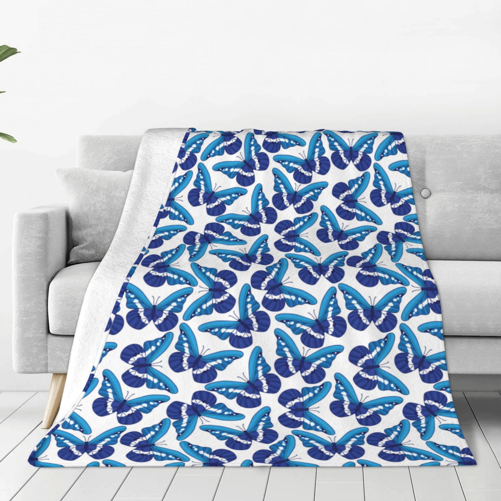 Zufioo Blue Butterflies Fleece Blanket Queen Size,Plush Bed Blanket