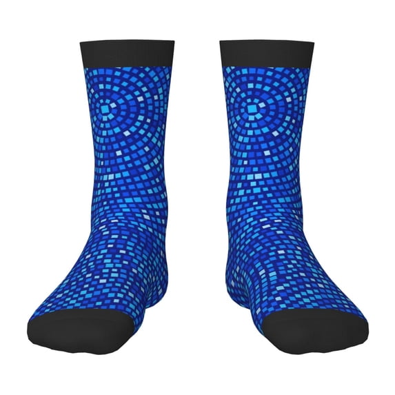 Zufioo Blue Circles Mosaic Print Children's Mid-tube Socks, Contrast Color High Elastic Sports Socks - Sweat-absorbent, Warm, Suitable for Children Aged 6-10