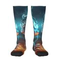Zufioo Blue Dragon And White Tiger Print Long High Thigh Socks Knee