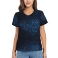 thumbnail image 1 of Zufioo Blue Glitter Retro Print Women's Classic V-neck T-shirt, V-neck Short-sleeved Tops Home Wear, Suitable for Daily Life, Work, Outdoors-Medium, 1 of 8