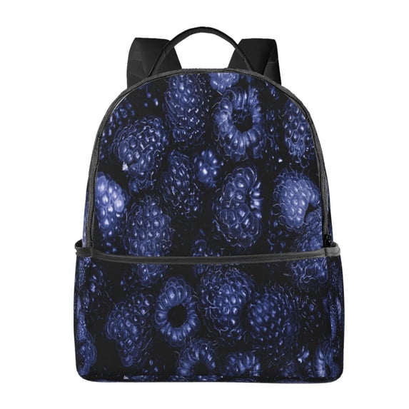 Zufioo Blue-Purple Raspberries Print Fashion Large Capacity Backpack, Zippered Multi-compartment Travel Work Campus Lightweight Backpack, Unisex