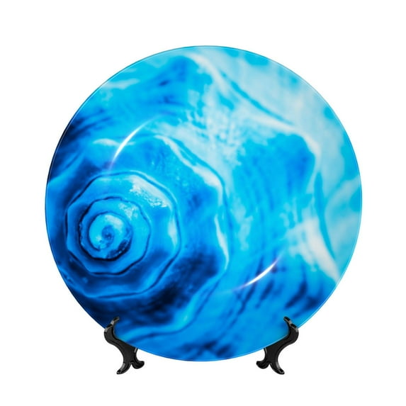 Zufioo Blue Shell Print Bone China Decorative Plate, Ceramic Dinner Plate with Stand Ceramic Decoration Homewares-10in