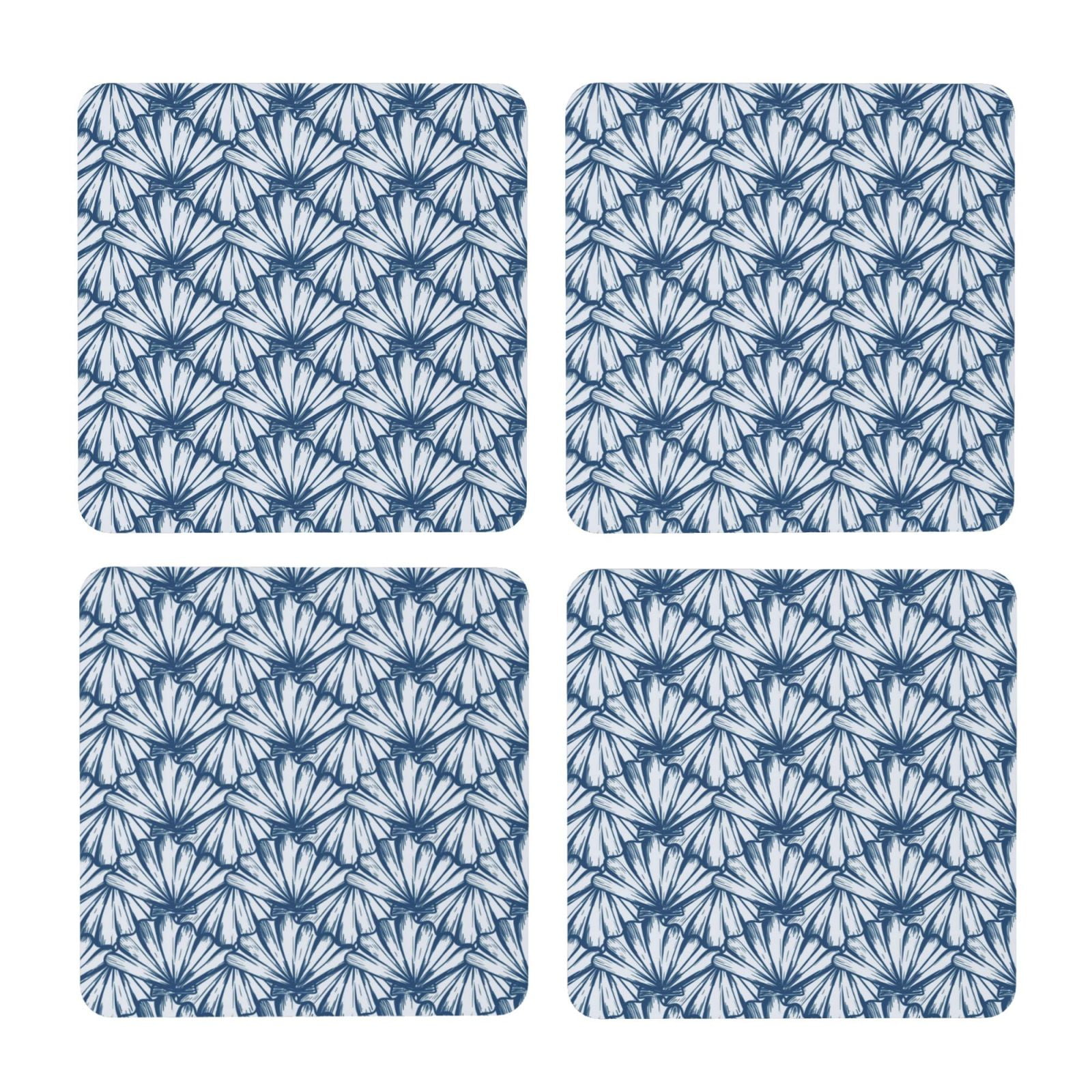 Zufioo Blue Shells 4 PCS MDF Cork Coasters,4 inches Round Cup Coasters
