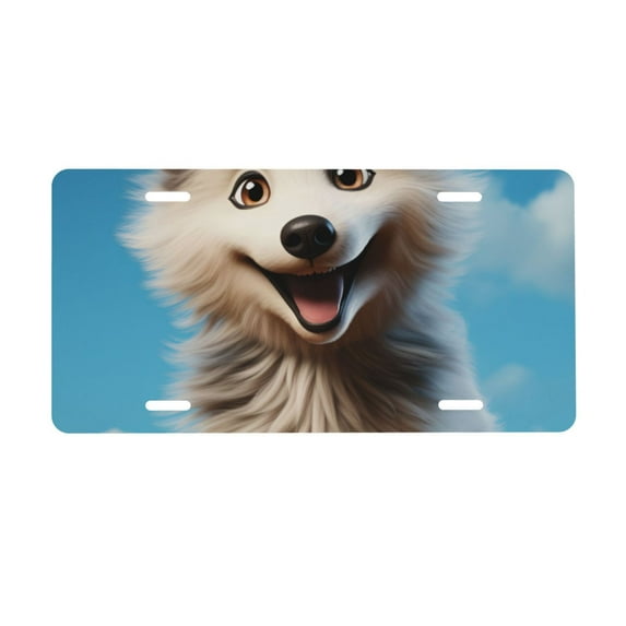 Zufioo Blue Sky Cute Wolf Print Car Aluminum Front License Plate, 12x6 Inch Decorative Personalized Car License Plate Car Accessories