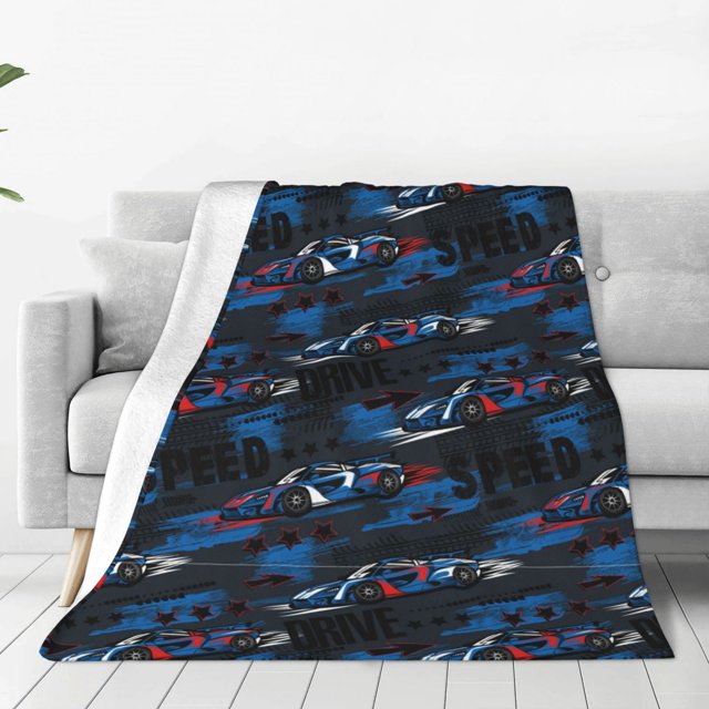 Zufioo Blue Sports Car Fleece Blanket Queen Size,Plush Bed Blanket
