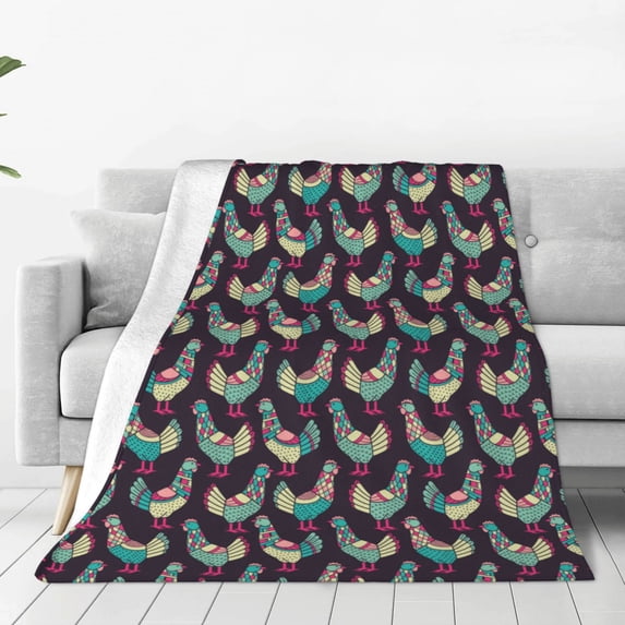 Zufioo Bohemian Chicken Fleece Blanket Queen Size,Plush Bed Blanket,Ultra Soft Throw Blanket,Plush Fuzzy Cozy Blanket Perfect for Bed,Couch-60"x50"
