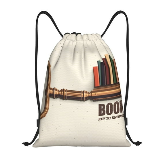 Zufioo Books Key To Knowledge Sports Cinch Sack Gym String Bags Machine Washable Heavy Duty String Backpack for Men Women-Small