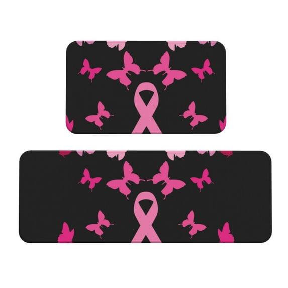 Zufioo Breast Cancer 2PCS Kitchen Mats for Floor,Home Decor Cushion, 2PCS Kitchen Rugs,Anti Fatigue Mats for Kitchen Floor,Waterproof Kitchen Rug Set