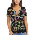 thumbnail image 1 of Zufioo Bright Mushrooms for Women's Deep V-neck Short-sleeved T-shirt, Top with Short Sleeves - with Stainless Steel Buckle, Moisture Wicking, Ideal Home Wear-X-Large, 1 of 9