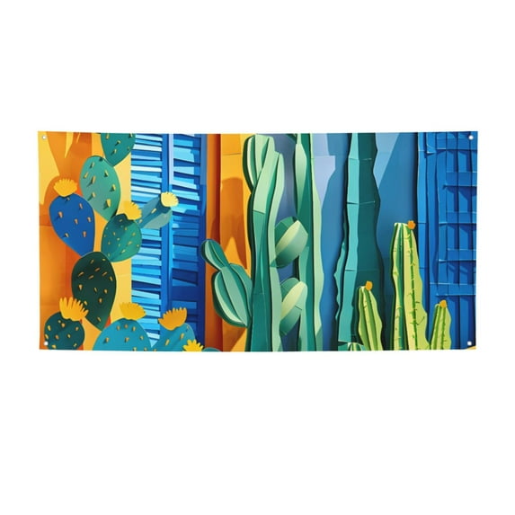 Zufioo Bright Paper Cactus Scene Print Holiday Banners, Party Banners, Hanging Flags, Bar Shopping Mall Garden Wall Decorations, Holiday Decoration Supplies-Medium