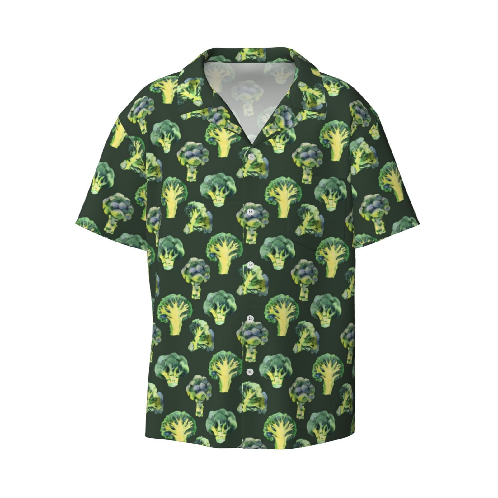 Zufioo Broccoli 3 Print Mens Button Down Short Sleeve Shirt,Classic
