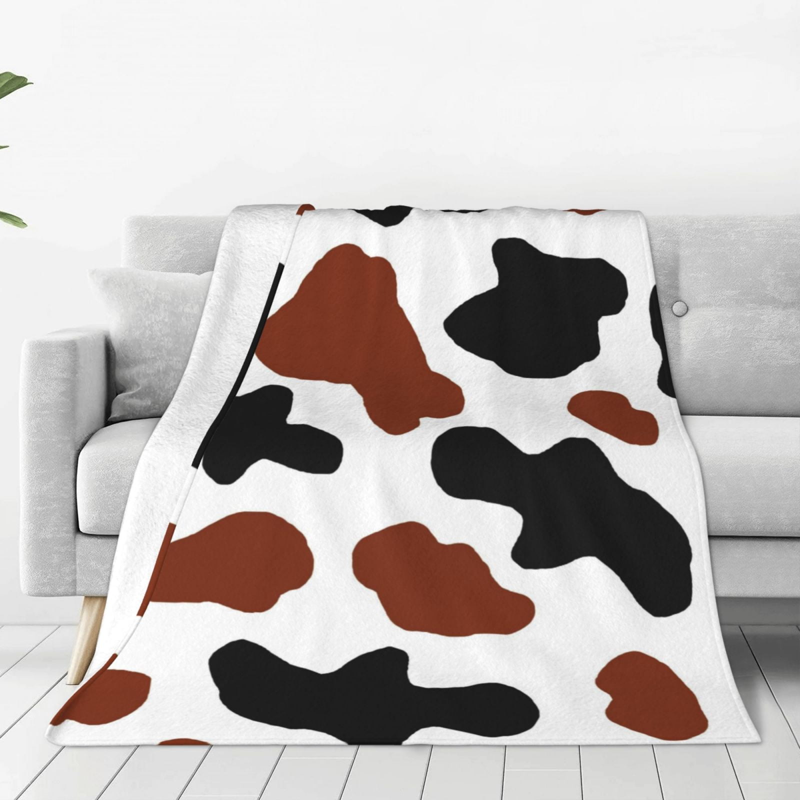 Zufioo Brown Black Cow Fleece Blanket Queen Size,Plush Bed Blanket