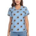 thumbnail image 1 of Zufioo Brown French Bulldog Print Women's Classic V-neck T-shirt, V-neck Short-sleeved Tops Home Wear, Suitable for Daily Life, Work, Outdoors-Medium, 1 of 8
