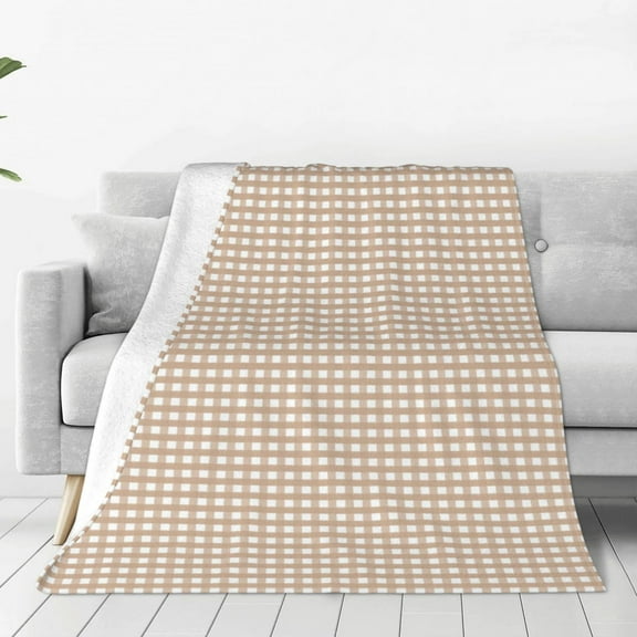 Zufioo Brown Gingham Fleece Blanket Queen Size,Plush Bed Blanket,Ultra Soft Throw Blanket,Plush Fuzzy Cozy Blanket Perfect for Bed,Couch-50"x40"
