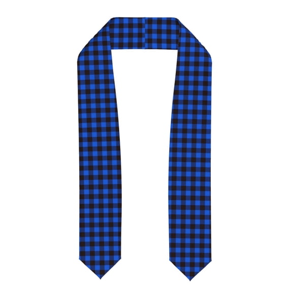 Zufioo Buffalo Plaid Blue Black Print Graduation Shawl Ribbon, Graduation Ribbon for Male and Female Graduates-Flattened