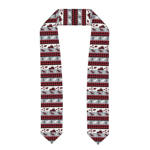 Zufioo Buffalo Plaid Forest Print Graduation Shawl Ribbon, Graduation Ribbon for Male and Female Graduates-Flattened