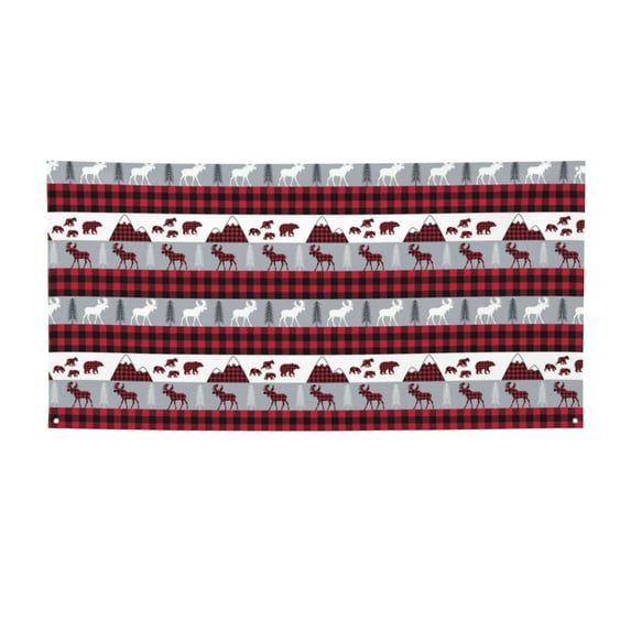 Zufioo Buffalo Plaid Forest Print Holiday Banners, Party Banners, Hanging Flags, Bar Shopping Mall Garden Wall Decorations, Holiday Decoration Supplies-Small