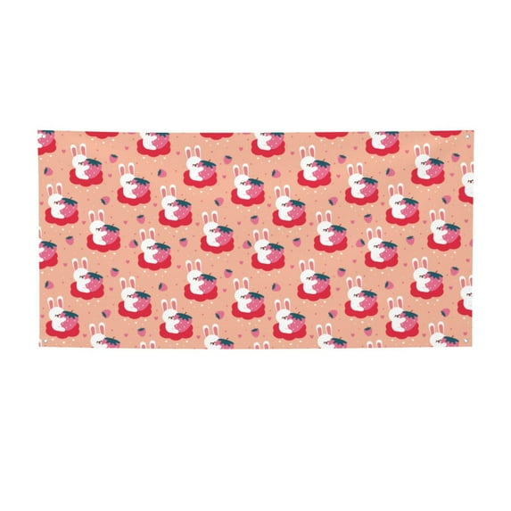 Zufioo Bunny And Strawberry Print Holiday Banners, Party Banners, Hanging Flags, Bar Shopping Mall Garden Wall Decorations, Holiday Decoration Supplies-Small