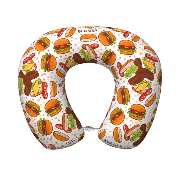 Zufioo Burger for Memory Foam U-shaped Pillow, Buckle and Invisible Zipper Neck Head Support Airplane Pillow for Travel Car Home-One Size
