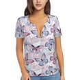 thumbnail image 1 of Zufioo Butterflies in Pastel for Women's Deep V-neck Short-sleeved T-shirt, Top with Short Sleeves - with Stainless Steel Buckle, Moisture Wicking, Ideal Home Wear-Small, 1 of 8