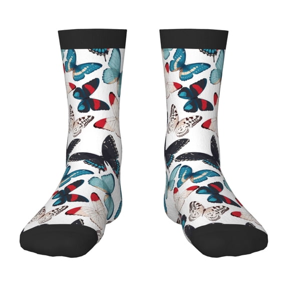 Zufioo Butterfly Print Children's Mid-tube Socks, Contrast Color High Elastic Sports Socks - Sweat-absorbent, Warm, Suitable for Children Aged 6-10
