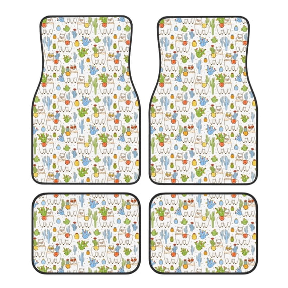 Zufioo Cactus Plants Print Car Floor Mats Four-piece Set, Car Interior Accessories - Corrosion-resistant, Non-Slip, Suitable for Cars, Trucks, Vans
