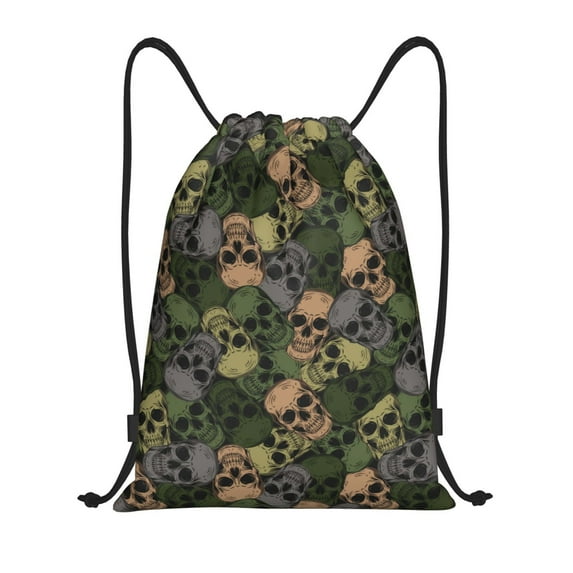 Zufioo Camouflage Skulls Sports Cinch Sack Gym String Bags Machine Washable Heavy Duty String Backpack for Men Women-Medium