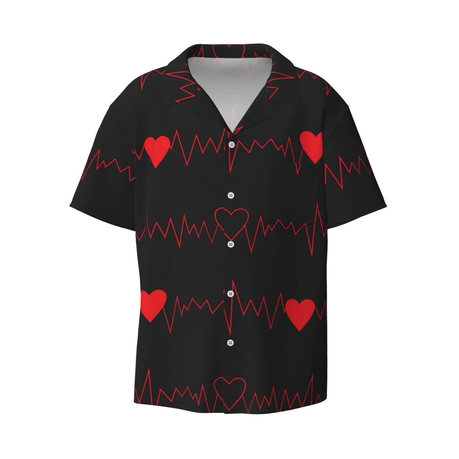 Zufioo Cardiogram and Heart Print Mens Button Down Short Sleeve Shirt