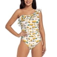 thumbnail image 1 of Zufioo Cars Print One-shoulder Ruffled One-piece Swimsuit, High Elastic Integrated Removable Chest Pad Swimsuit Suitable for Beach, Pool and Vacation-Small, 1 of 6