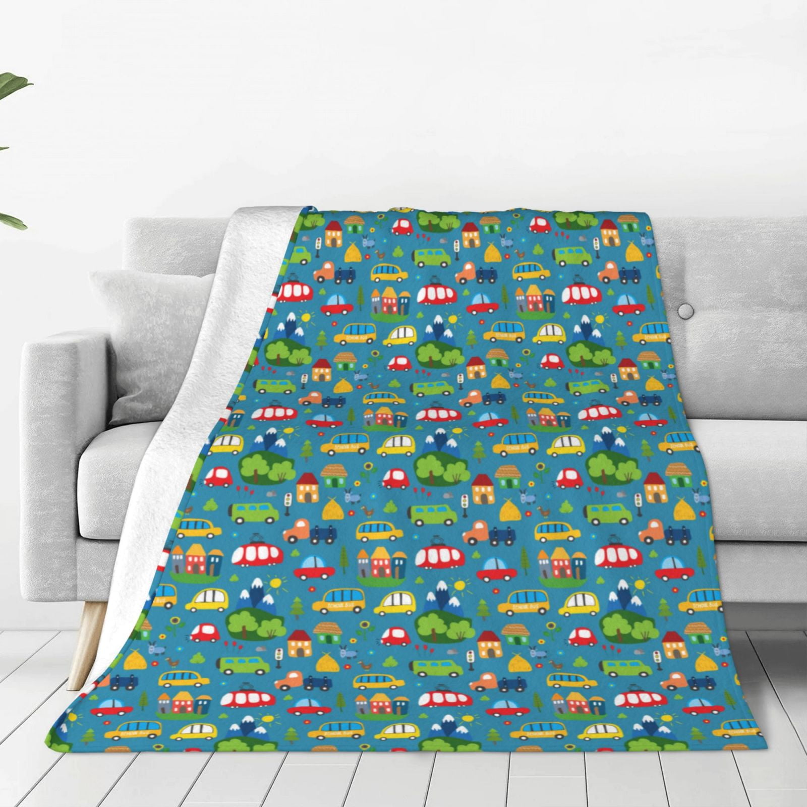 Zufioo Cars Transportation Fleece Blanket Queen Size,Plush Bed Blanket