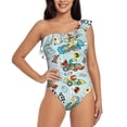 thumbnail image 1 of Zufioo Cartoon Car Racing Print One-shoulder Ruffled One-piece Swimsuit, High Elastic Integrated Removable Chest Pad Swimsuit Suitable for Beach, Pool and Vacation-XX-Large, 1 of 6