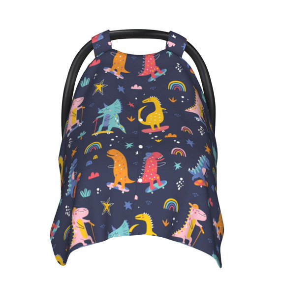 Zufioo Cartoon Dinosaur Print Baby Stroller Seat Nursing Cover, Baby Stroller Canopy Seat Cover Breastfeeding Cover, Suitable for Indoor and Outdoor-One Size