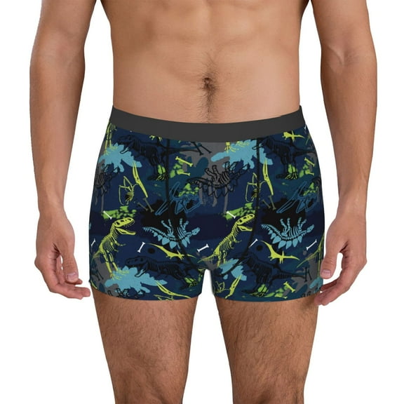 Zufioo Cartoon Dinosaur Print Men's Boxer Briefs, Moisture Wicking Boxer Briefs Underwear-Medium