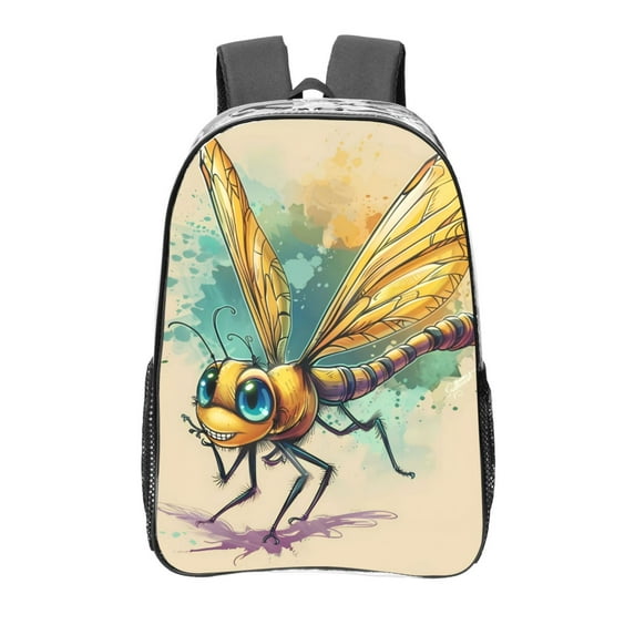 Zufioo Cartoon Dragonfly Art Print Transparent Backpack, 16-inch PVC Waterproof Schoolbag, Suitable for Campus Work and Travel, Unisex