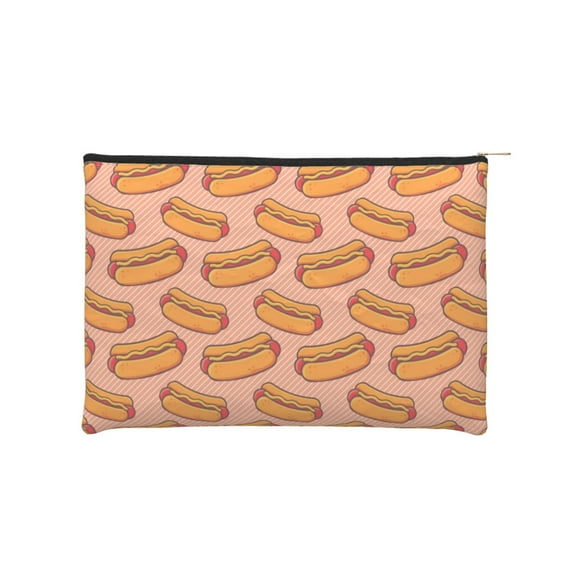 Zufioo Cartoon Hot Dog Print DuPont Paper Portable Toiletry Bag, 8.9x6.5 inch Zippered Hand-held Paper Cosmetic Bag Storage Tool Kit