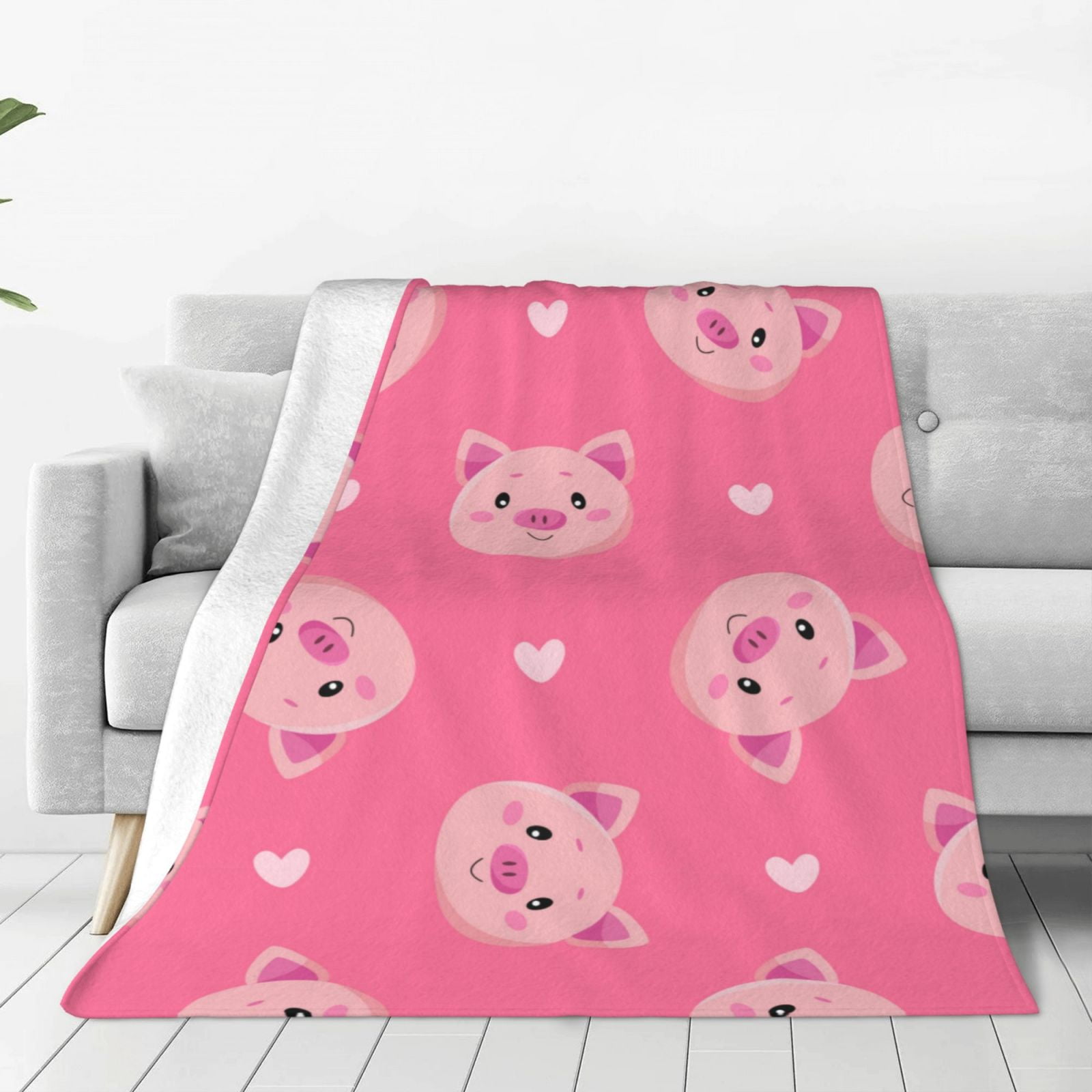 Zufioo Cartoon Pigs and Hearts Fleece Blanket Queen Size,Plush Bed