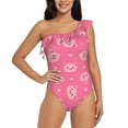 thumbnail image 1 of Zufioo Cartoon Pigs and Hearts Print One-shoulder Ruffled One-piece Swimsuit, High Elastic Integrated Removable Chest Pad Swimsuit Suitable for Beach, Pool and Vacation-Medium, 1 of 6