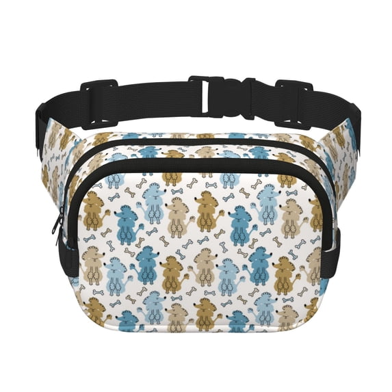 Zufioo Cartoon Poodle Dog Print Square Double Layer Waist Bag, Durable & Stylish Fanny Pack with Zippered Pockets and Adjustable Strap for Outdoor & Daily