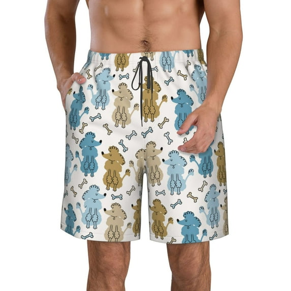 Zufioo Cartoon Poodle Dog for Men's Casual Beach Shorts, Sports Fitness Quick-drying Drawstring Shorts with Pockets for Home Wear-Large